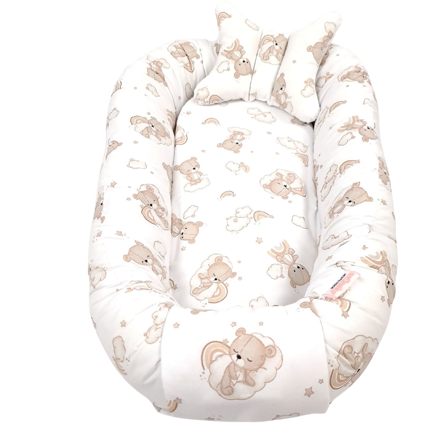 Close-up of Evcushy Baby Nest – 100% Cotton Fabric & Hypoallergenic Filling