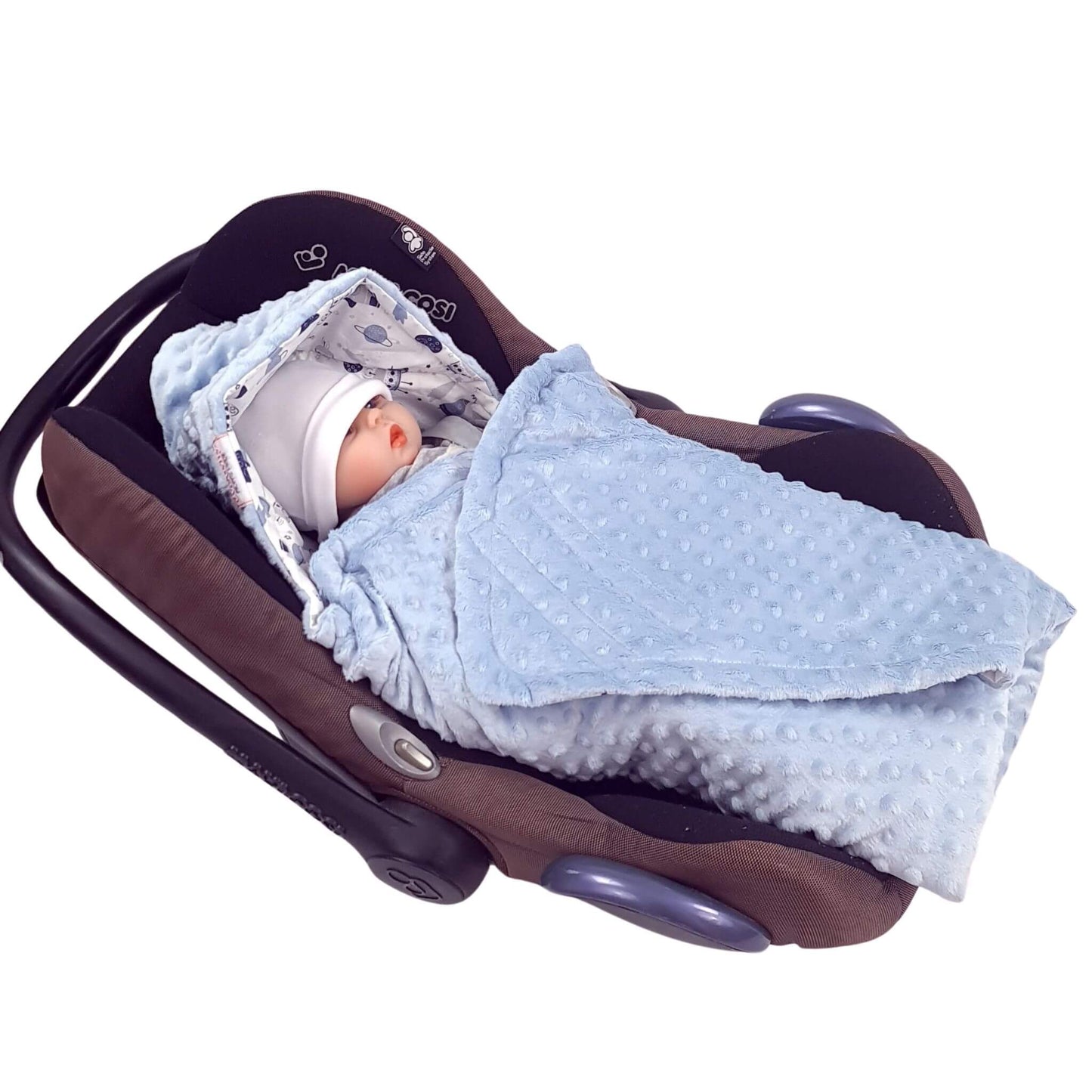 Infant Car Seat Blanket with Hood – Blue Cosmic Dreams (Newborn+)