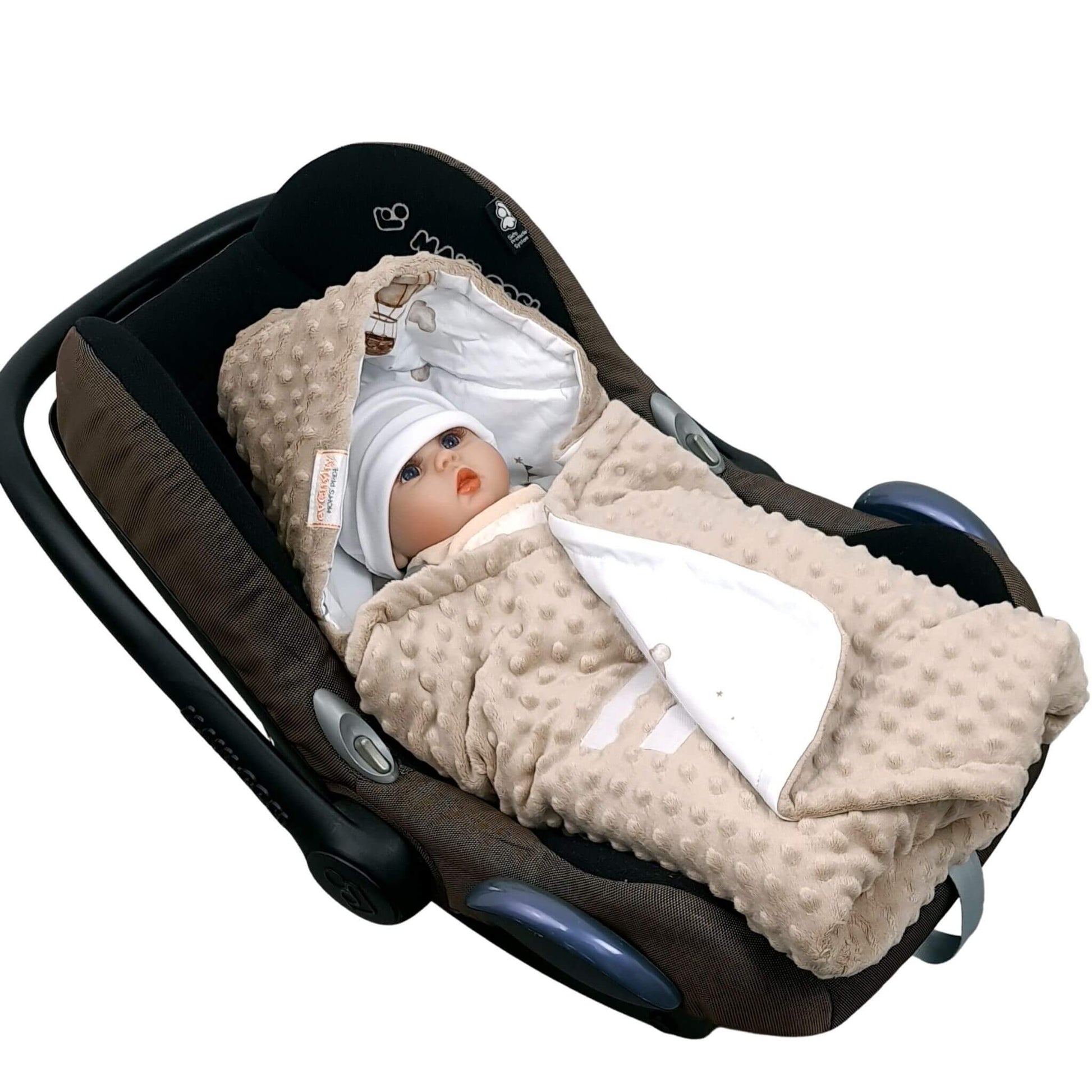 Velcro fastening on Evcushy Retro Bunny Car Seat Blanket for easy and secure wrapping