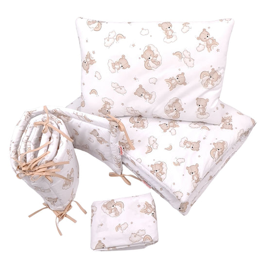 Evcushy Baby Bedding Bundle – Cloud Nine Bears Collection (Duvet, Pillow, Cot Bumper & Fitted Sheet for Cot Beds 70x140 cm, Up to 18 Months)