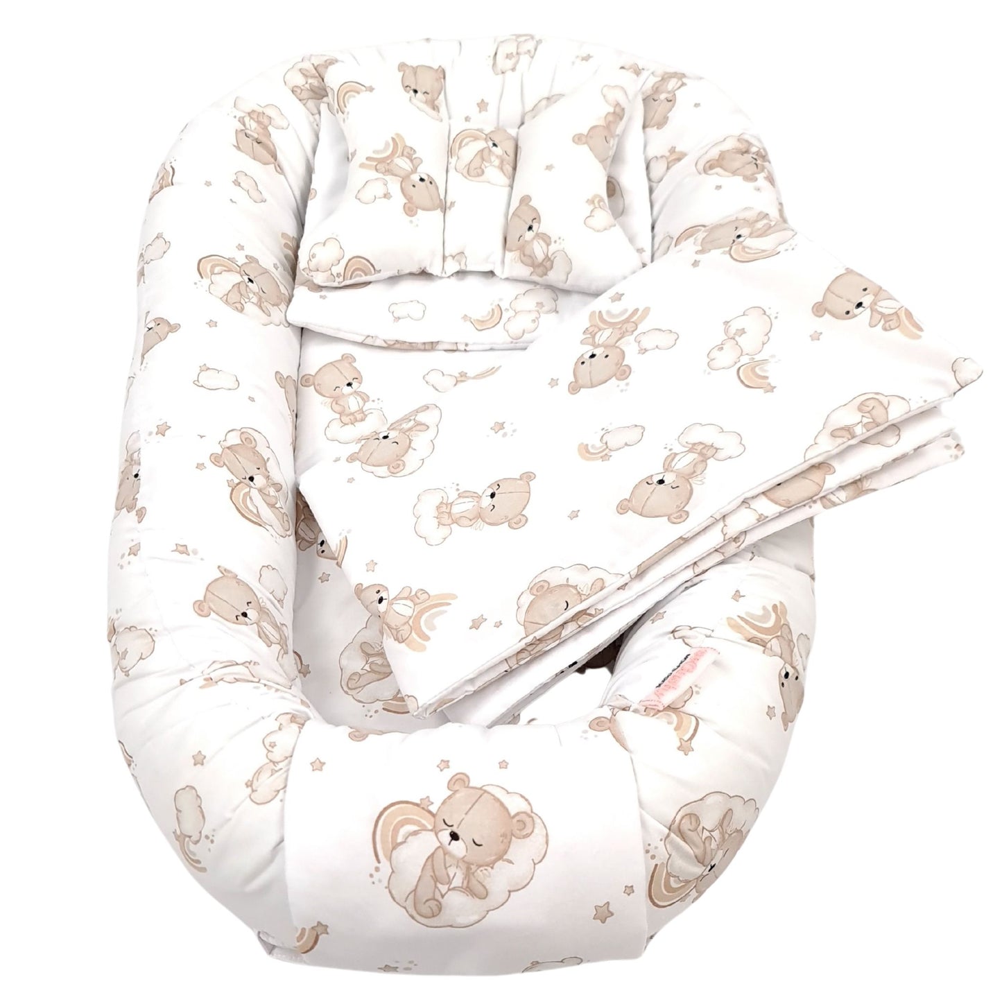 Evcushy Baby Nest 7-Piece Set – Cloud Nine Bears Collection Cozy & Safe Sleeping Space for Newborns sleeping pod lounger