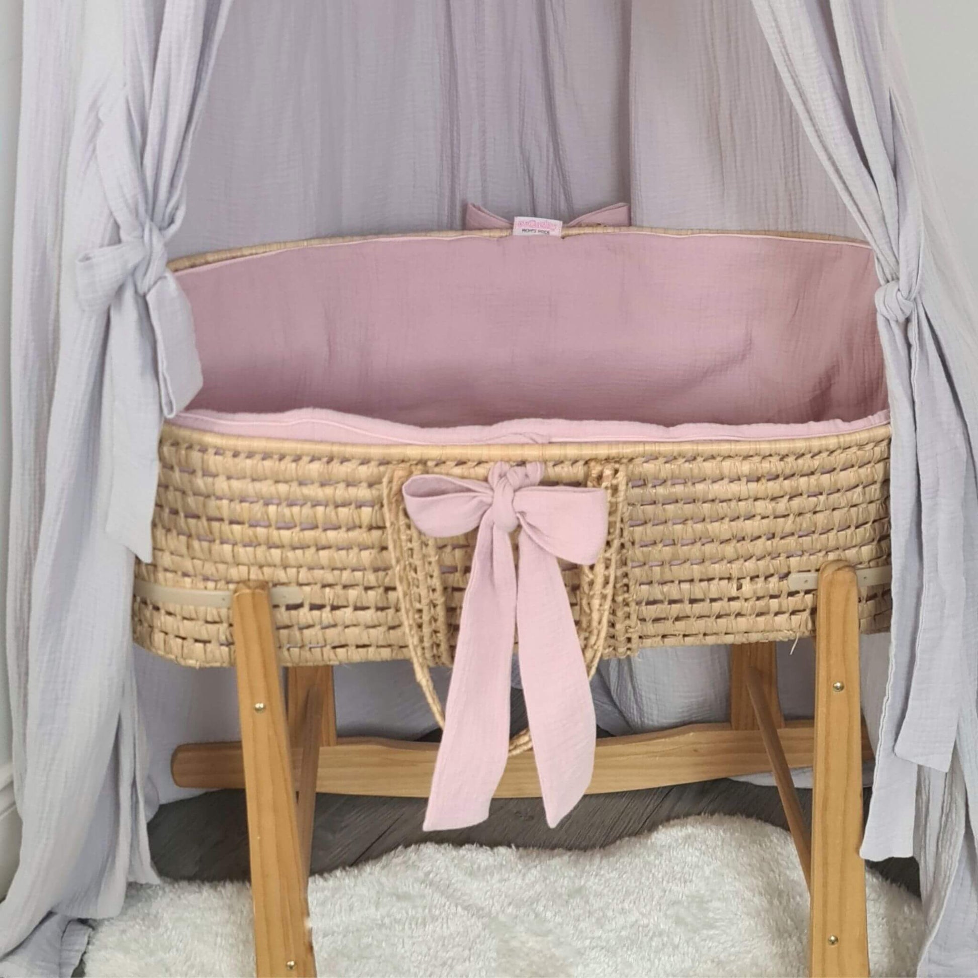 Moses Basket liner pink muslin cotton