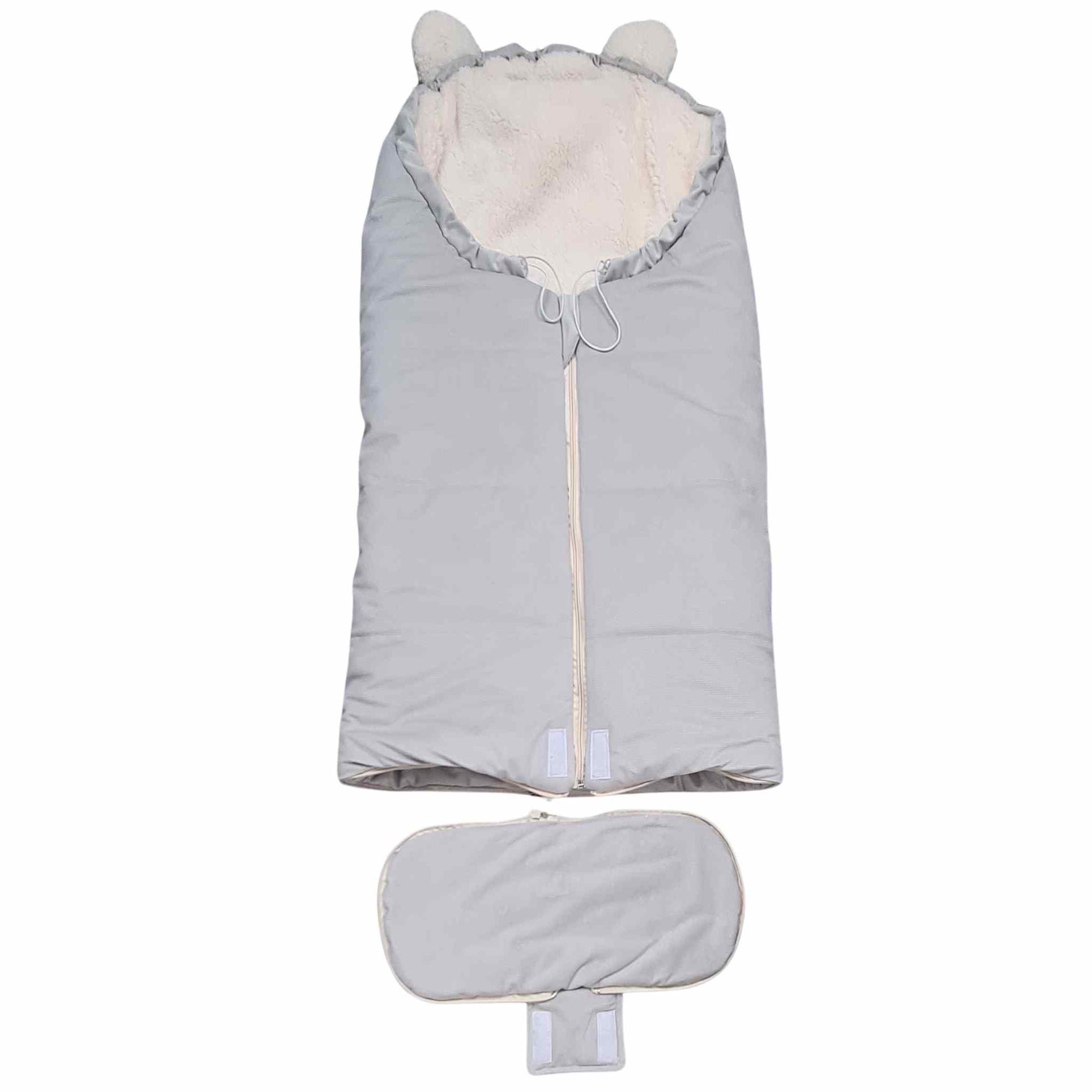 Teddy Fur Faux footmuffs for children for pram and stroller grey with detachable bottom evcushy