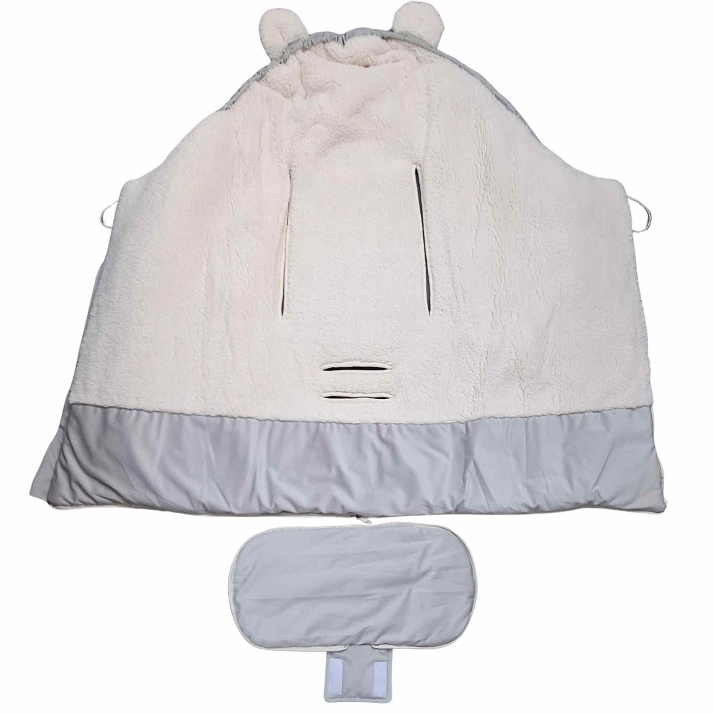 Teddy Fur Foax footmuffs for children for pram and stroller grey with detachable unzipped bottom evcushy