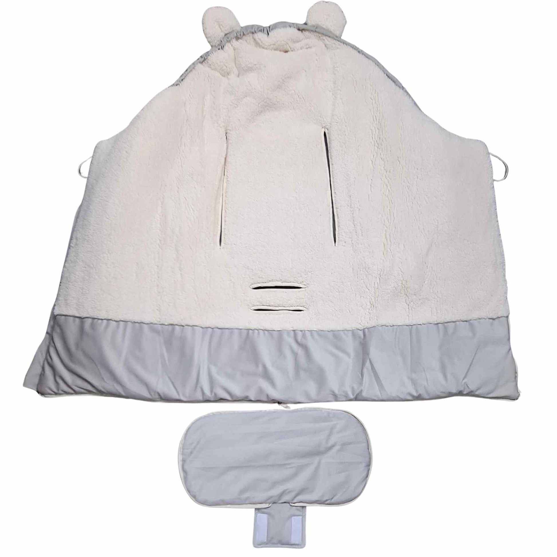 Teddy Fur Foax footmuffs for children for pram and stroller grey with detachable unzipped bottom evcushy