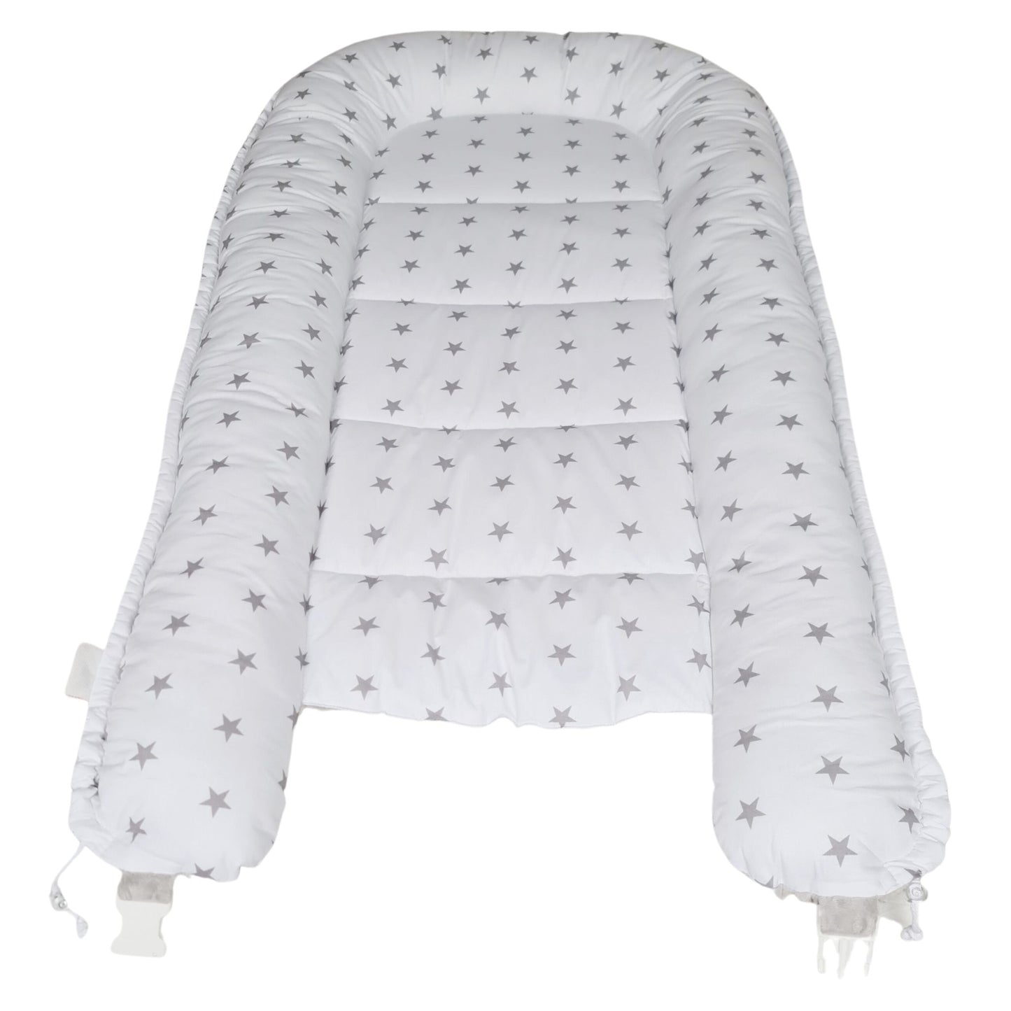 baby sleep pod nest cocoon cosy bed for toddlers white with grey stars