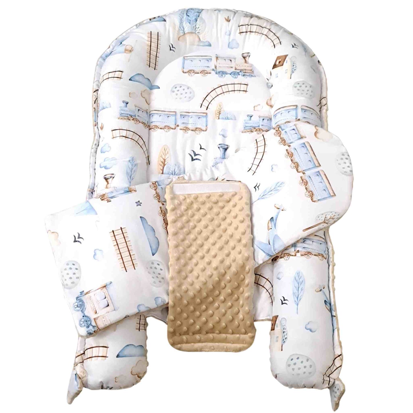 baby nest sleep pod beige plush and 100% cotton travel cot bed pillow evCushy