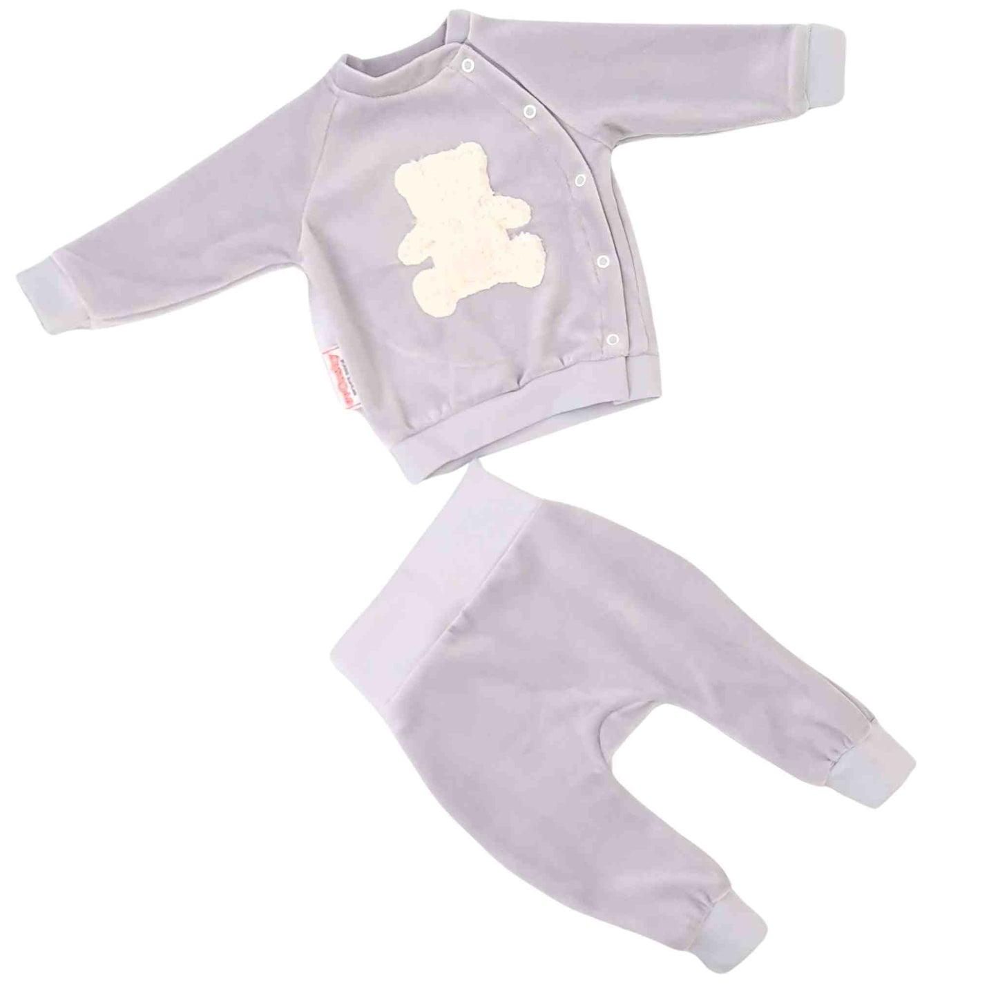 baby tracksuit jumper and bottom pants velour light grey 0-2 years