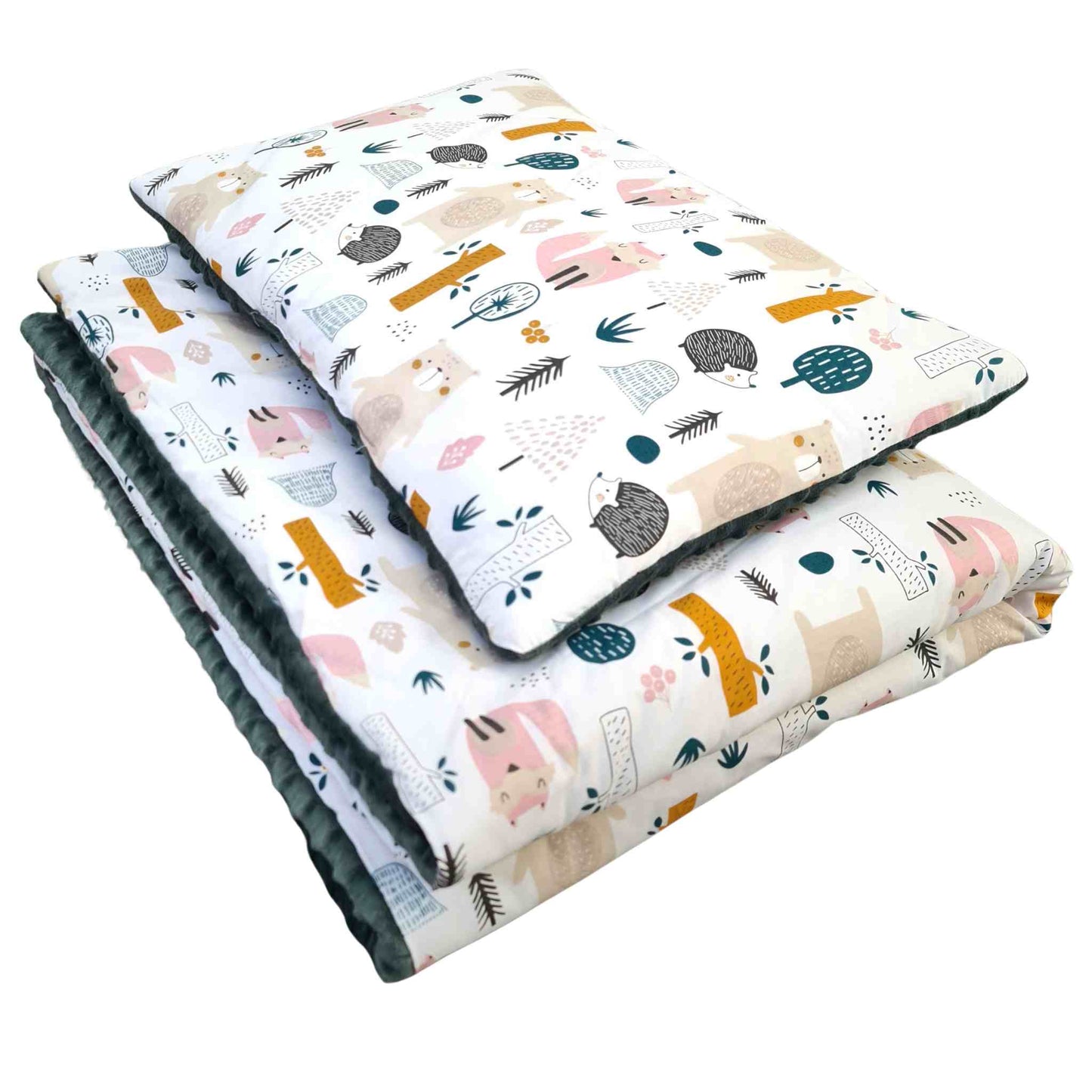 baby bedding set duvet and pillow 100x153 cm cotton forest 1-5 years green forest woodland