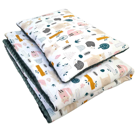 baby bedding set duvet and pillow  100x153 cm cotton forest 1-5 years green forest woodland