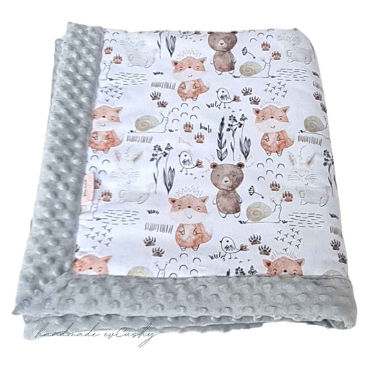 baby blanket for winter warm fleece and cotton forest animals pattern bear and friends grey gender neutral