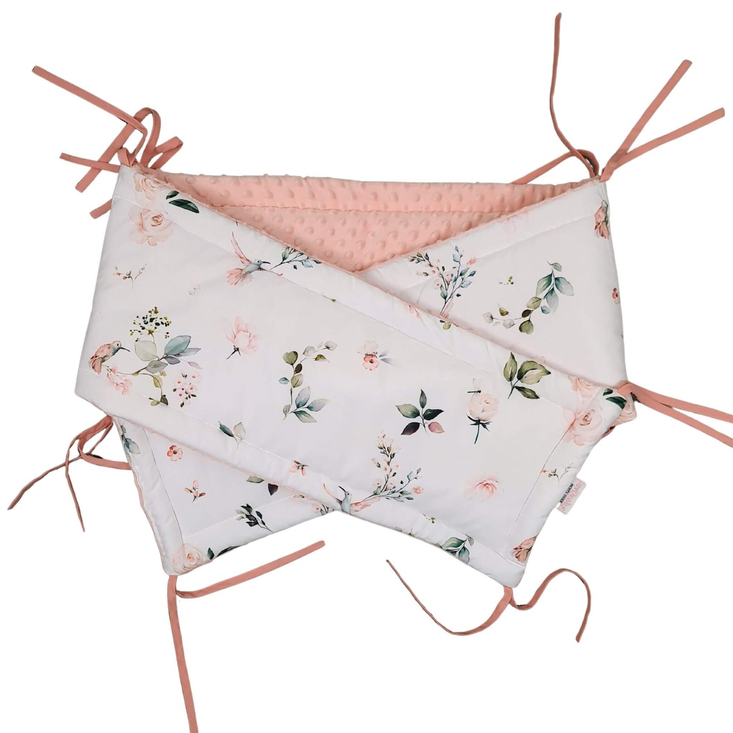 floral pattern baby cot bumper padded cover for side of the cot bed rungs pink