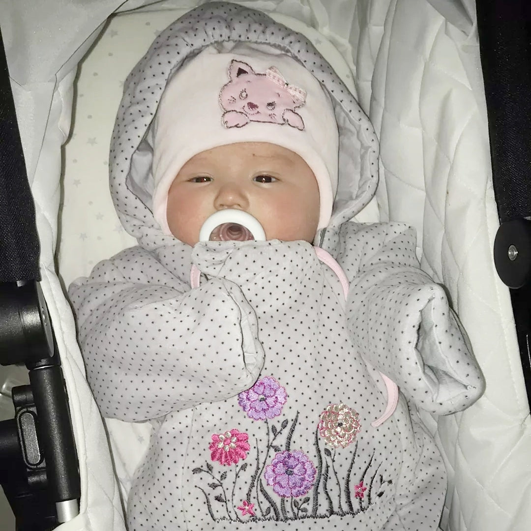 Baby winter suit grey warm pram suit with hood