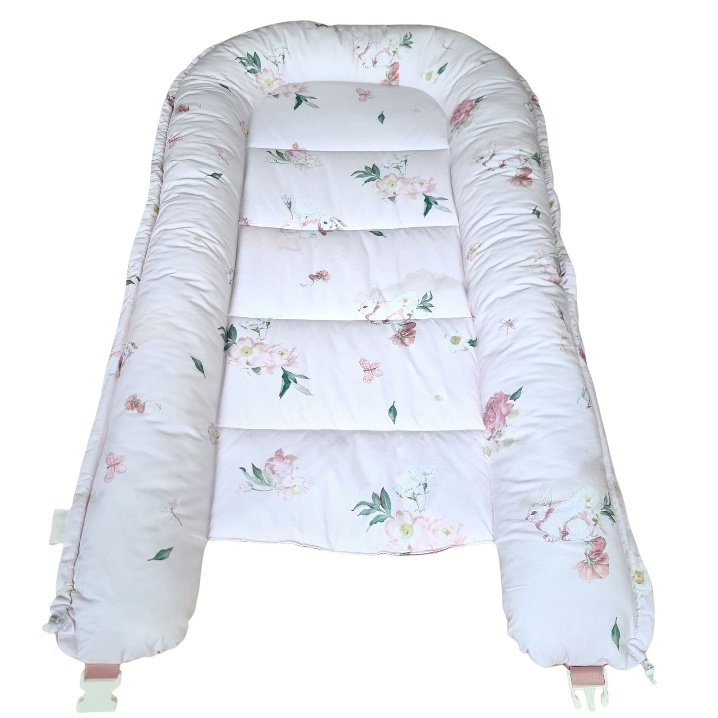 safe baby nest from 6 months to 36 months pink velvet and cotton