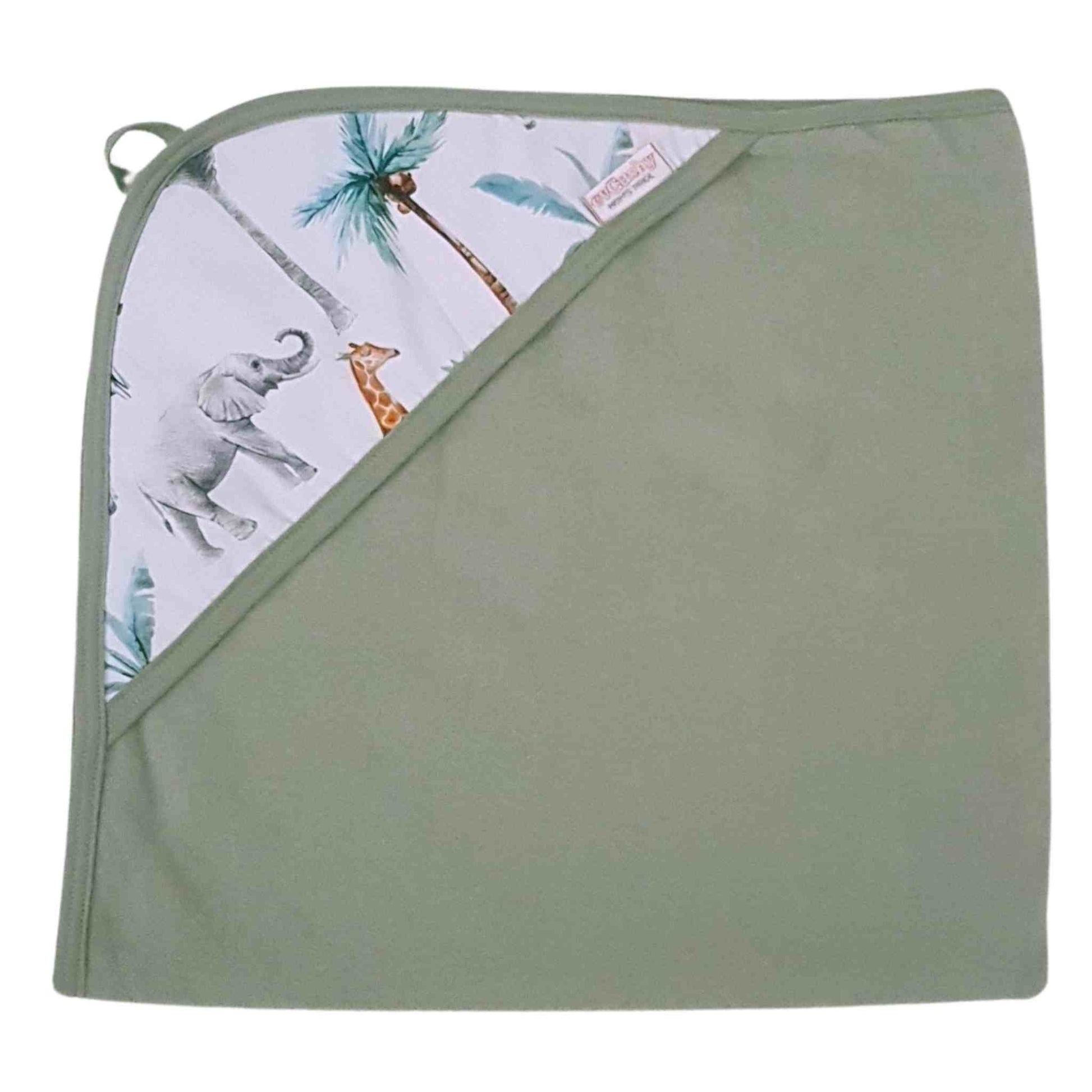 baby towel with hood safari animals green 100% cotton 0-4 years large towel