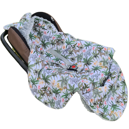 car seat blanket 0-12 months with hood jungle design cotton grey fleece evcushy