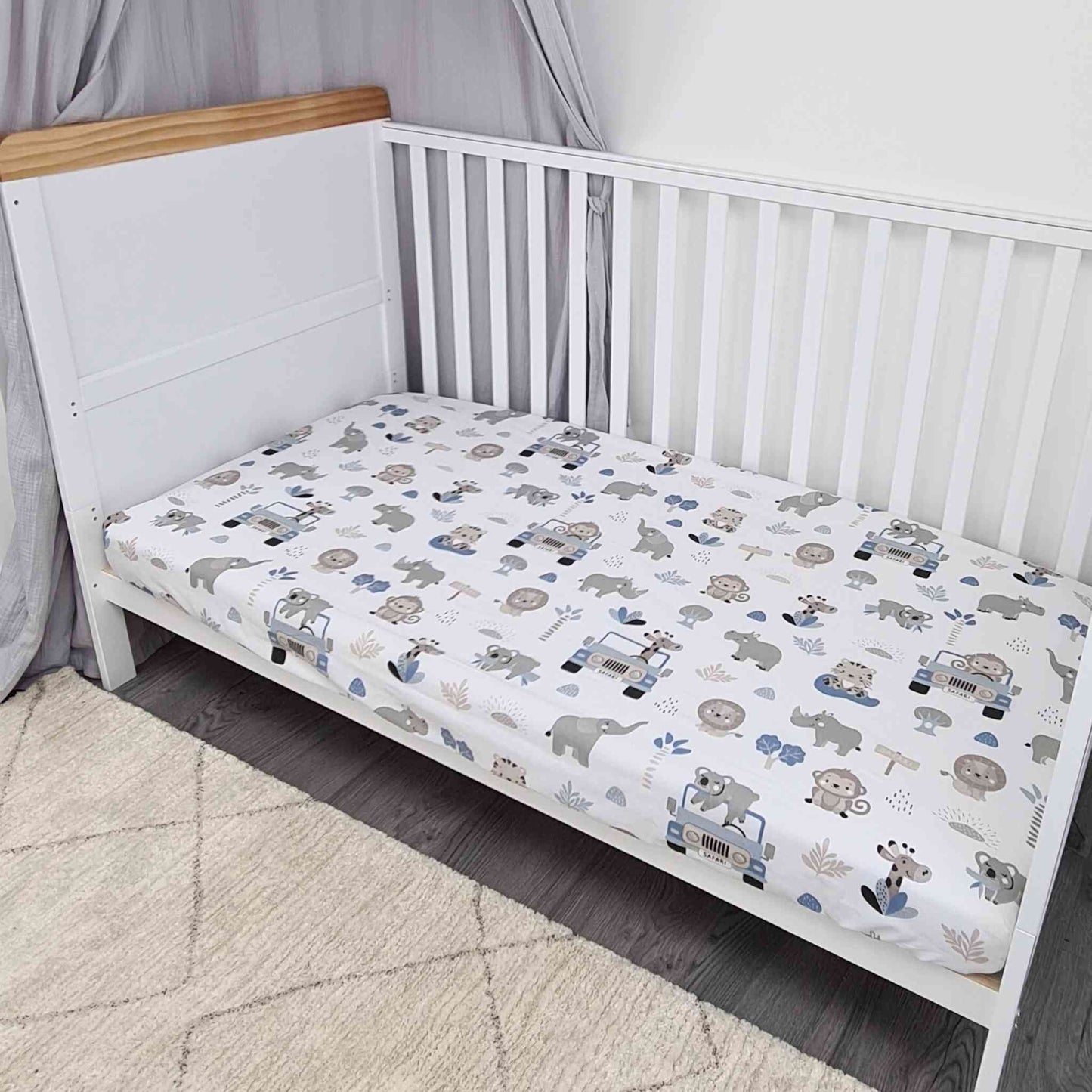 cot bed fitted sheet cotton with safari animals pattern fits cot 70x140cm