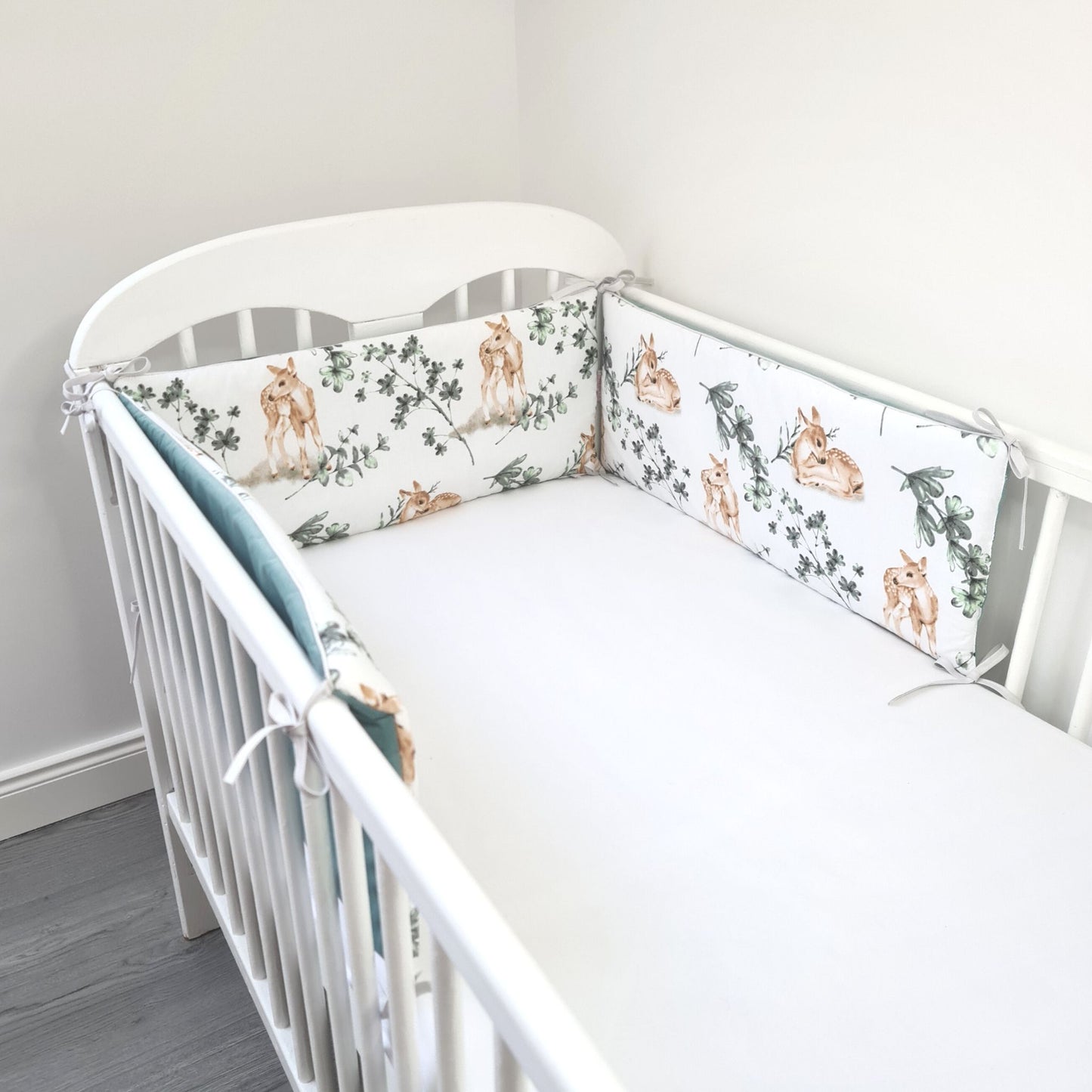 Cot Bed Bumper Protector 3 x 70cm Fit Cot Bed 70x140 cm Deer| Sage Green