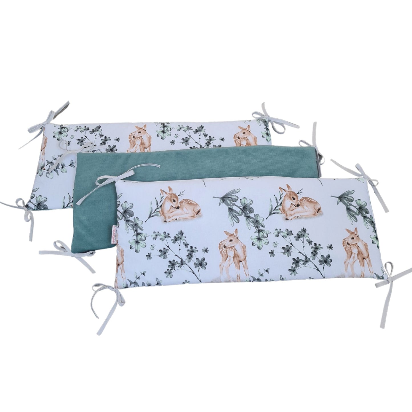 Cot Bed Bumper Protector 3 x 70cm Fit Cot Bed 70x140 cm Deer| Sage Green