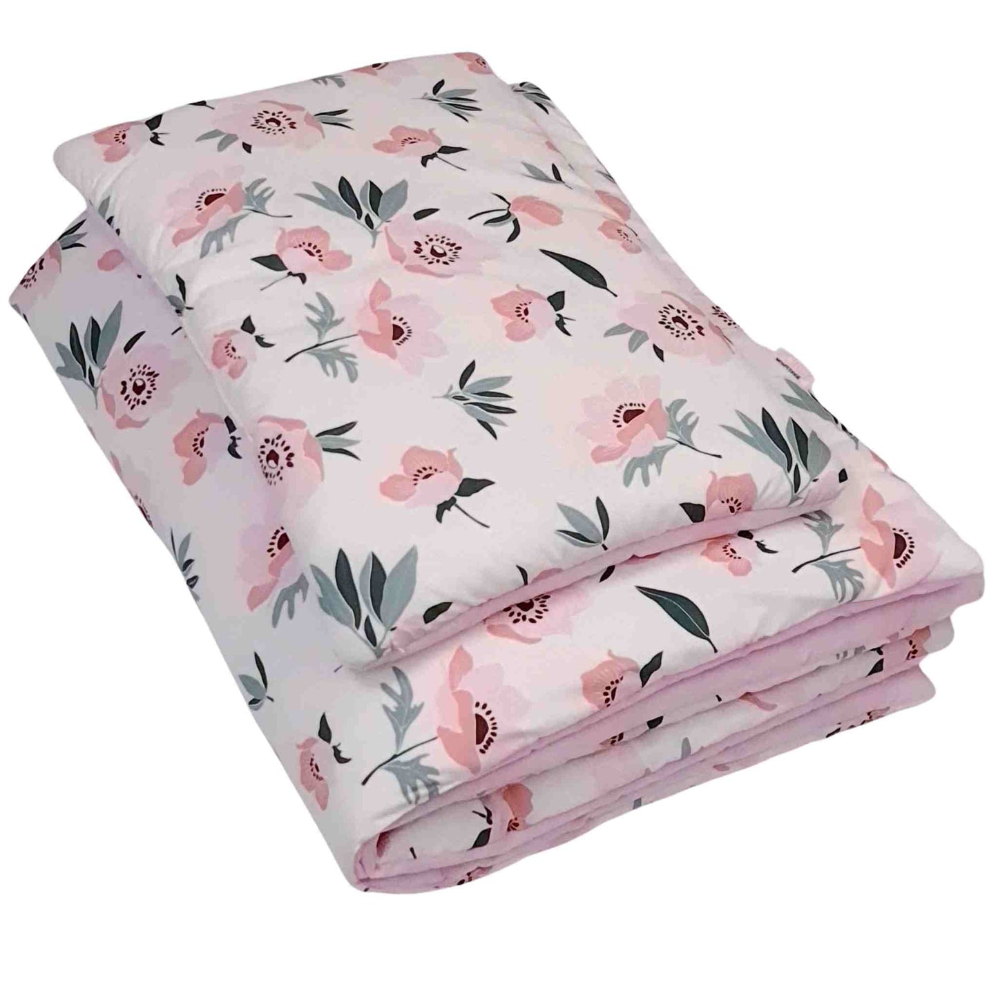 cotton bedding with filling quilt pillow for baby girl 1-5 years poppies flowers pattern evcushy