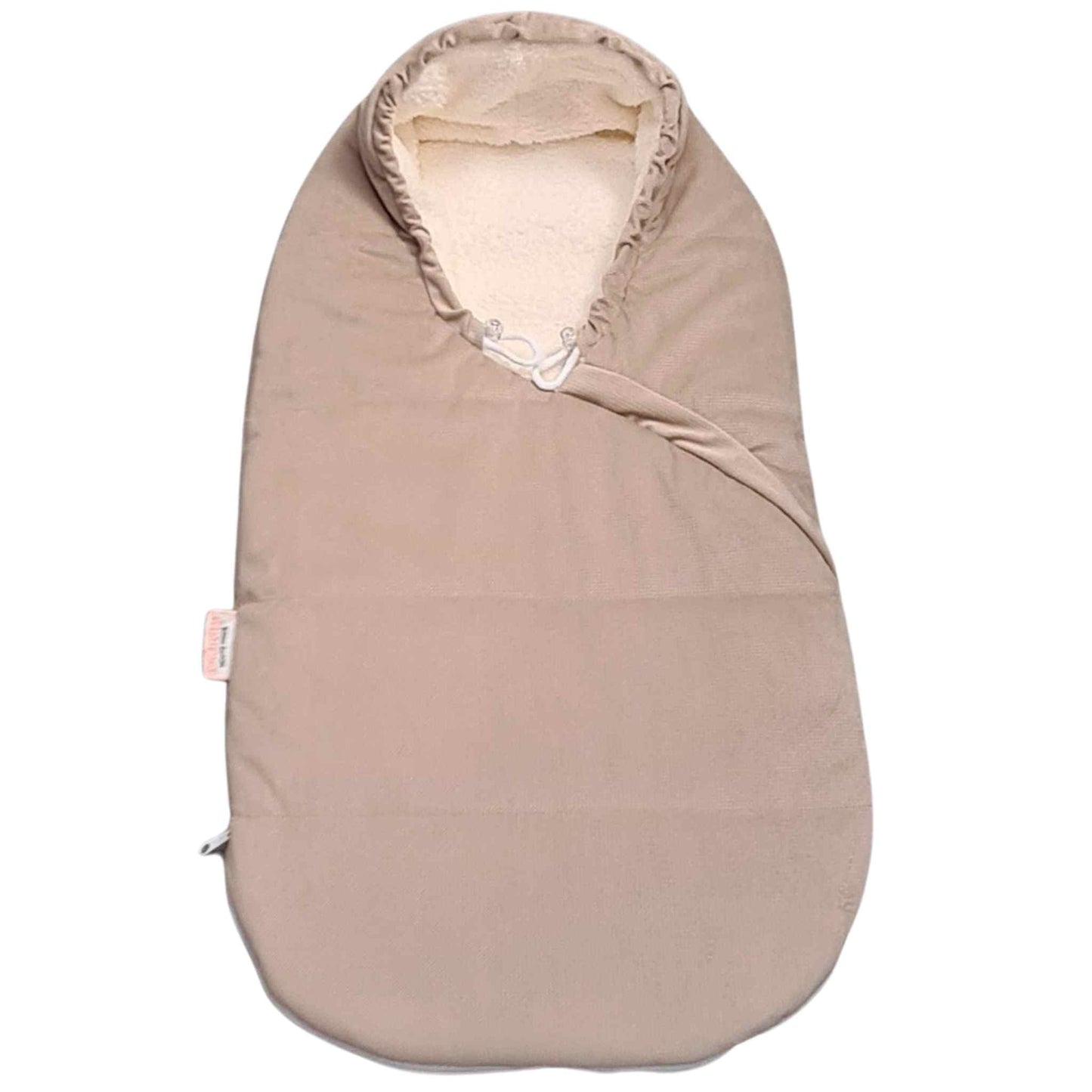 evCushy footmuf for baby 0-6 months velvet and teddy with hood beige 5 piots harness compatible