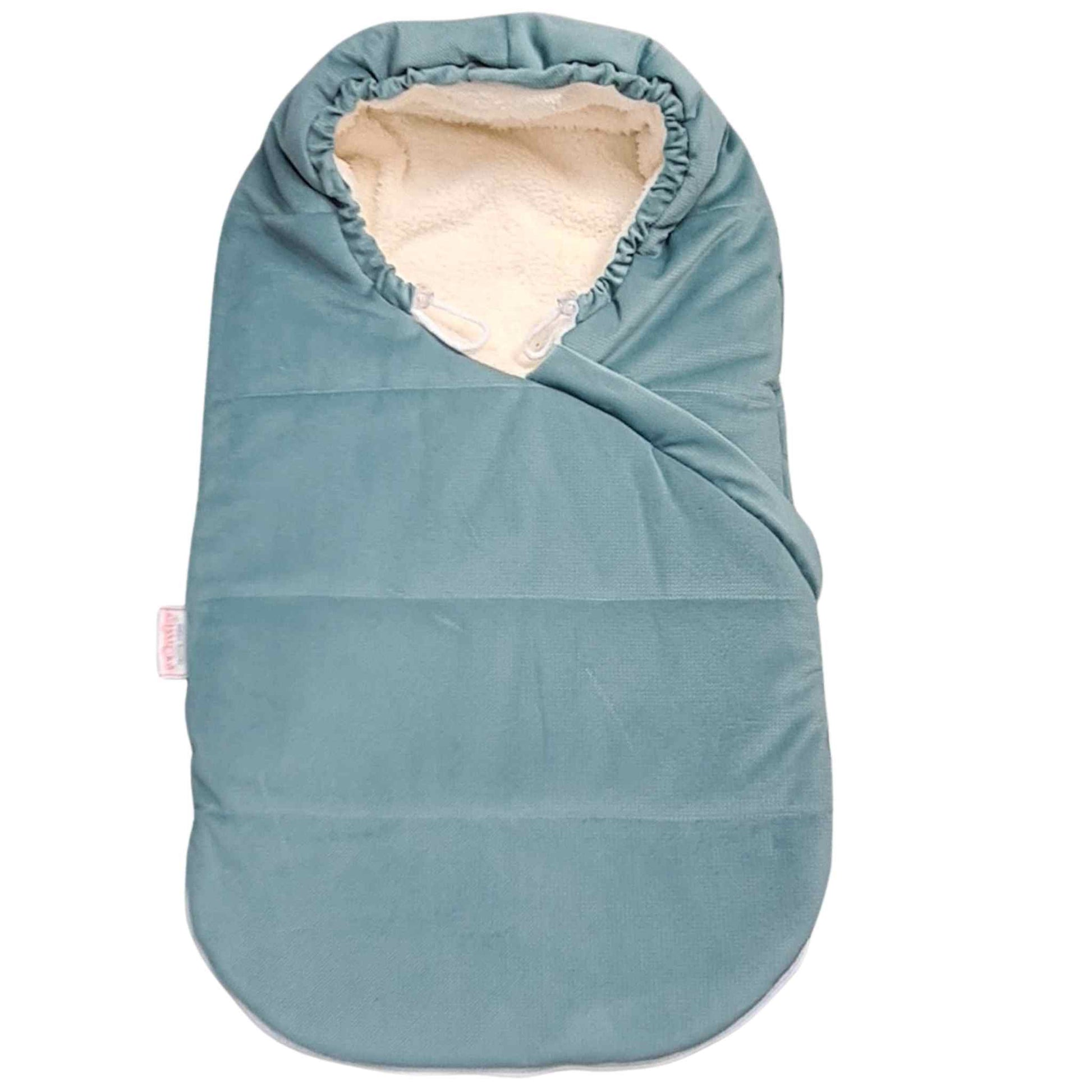 evCushy footmuf for baby 0-6 months velvet and teddy with hood sage green unisex winter accessories