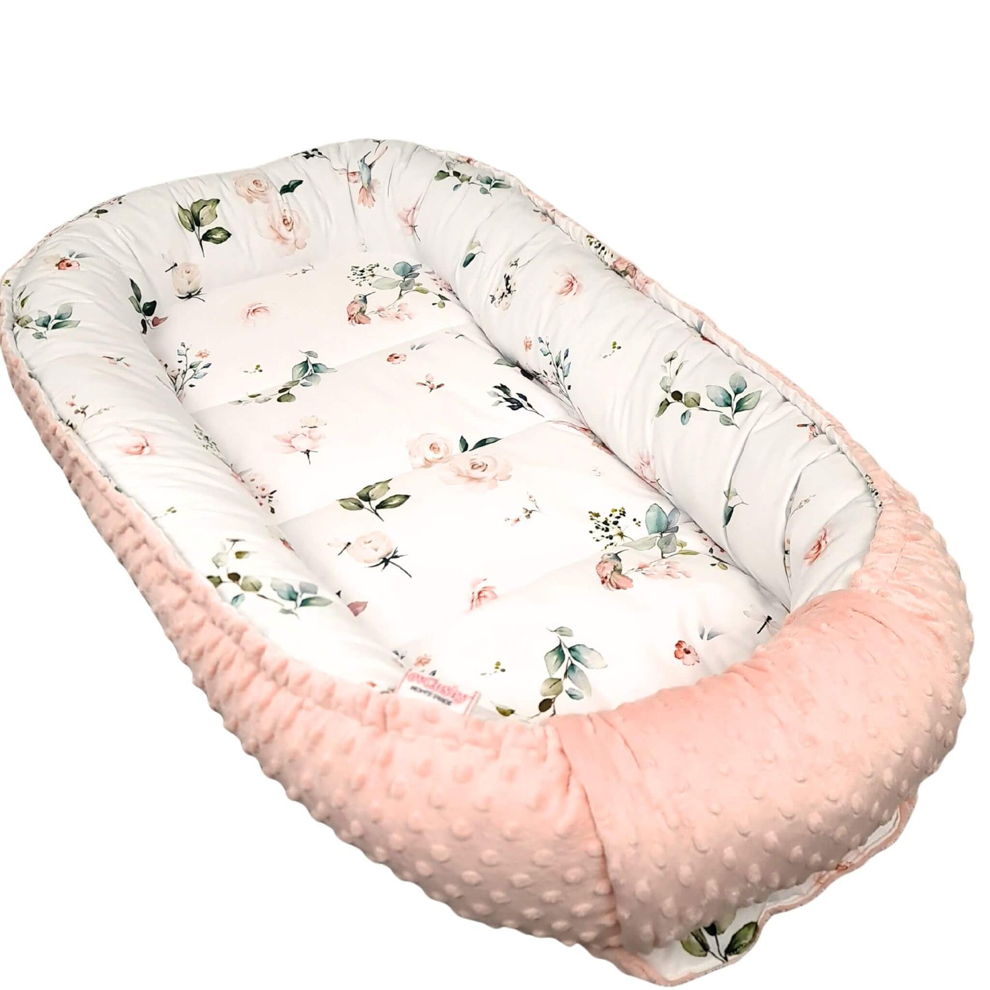 Peach pink dimple plush base of floral baby nest – breathable and soft