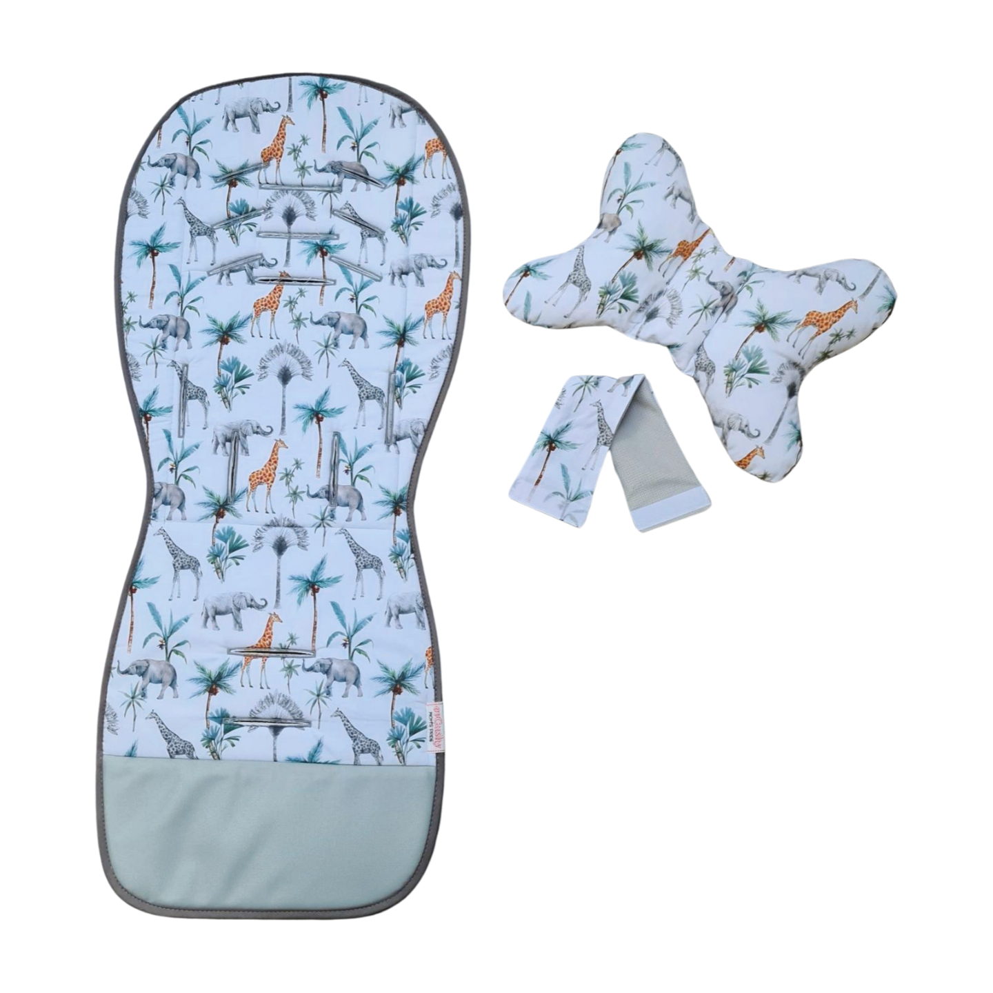 universal padded liner for stroller puschchair wit detachable head support pillow sagari pattern grey