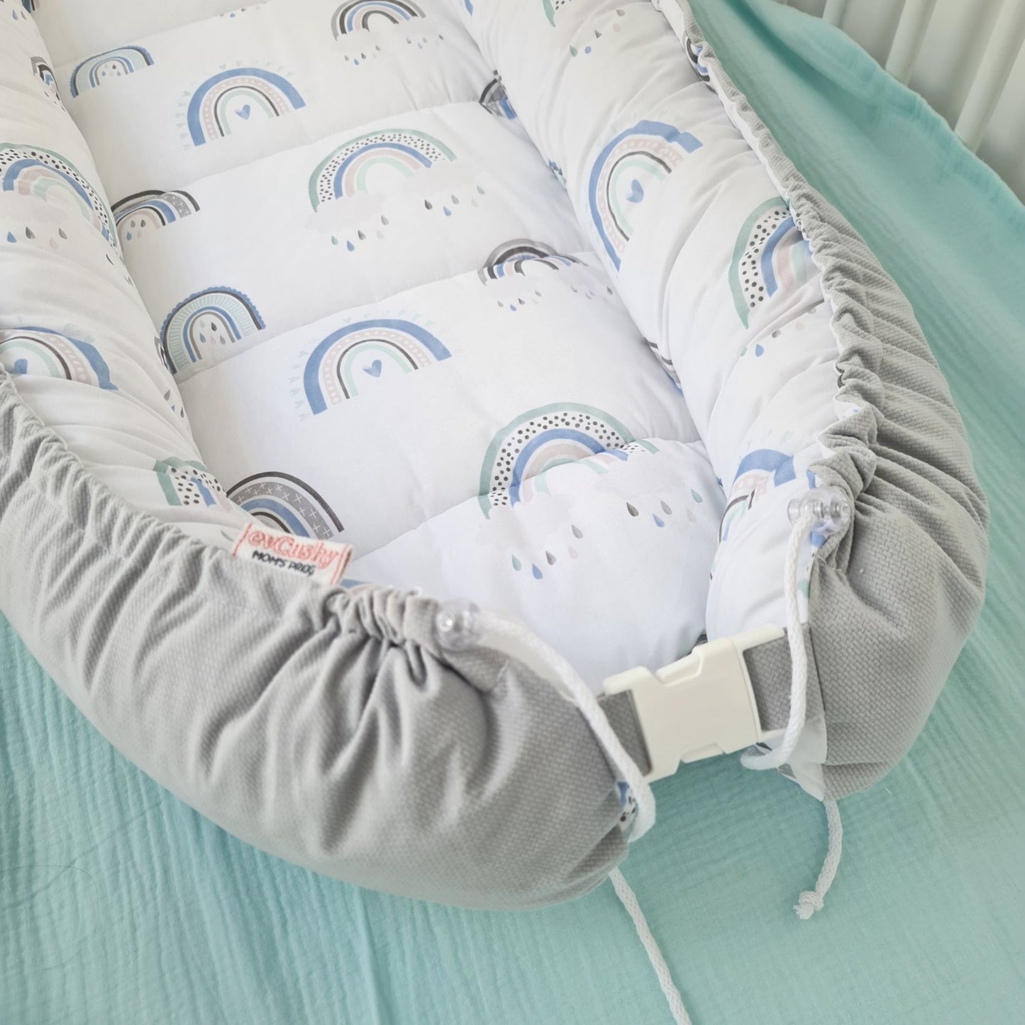 Baby Sleep Pod Nest XXL Grey Rainbows New Design