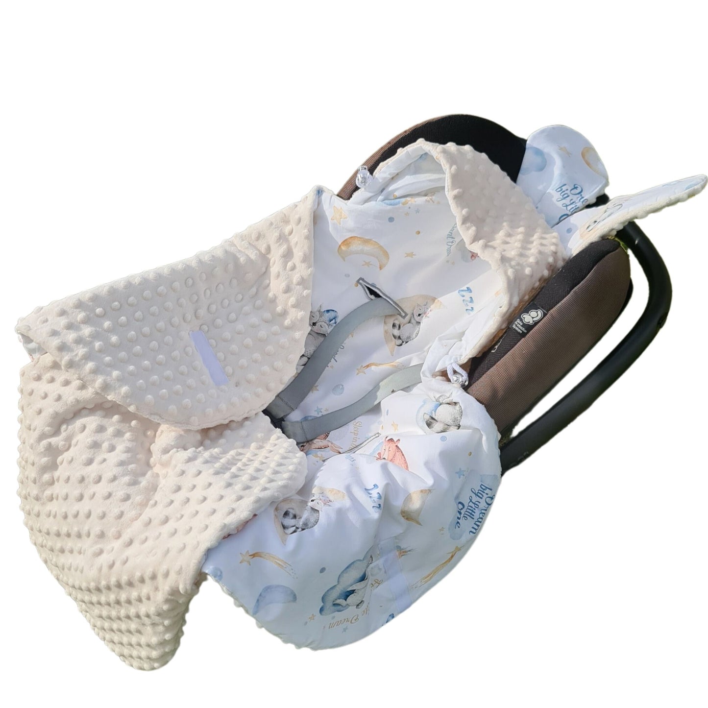blanket for children car seat with holes compatible with harness