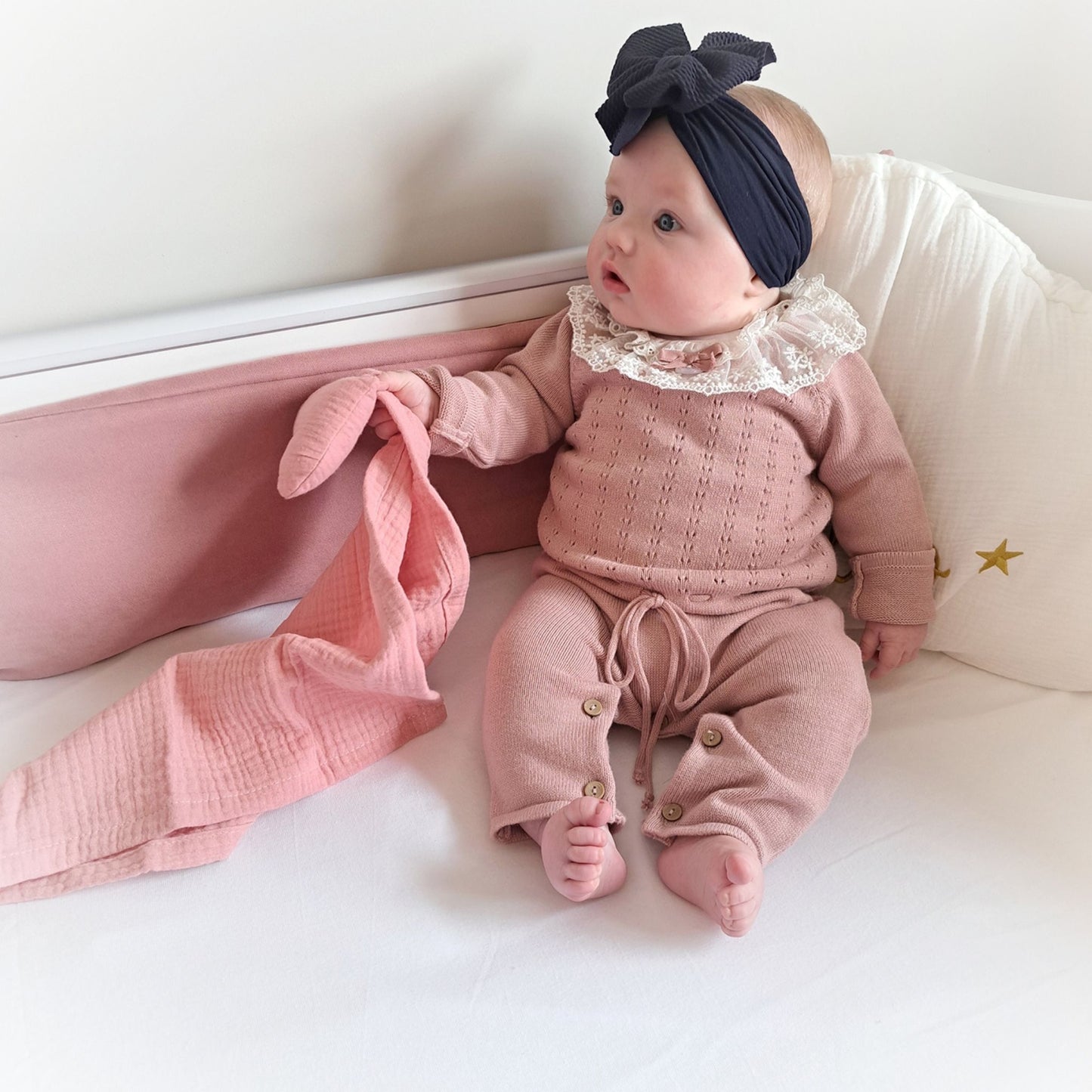baby security blanket pink muslin squares woth heart