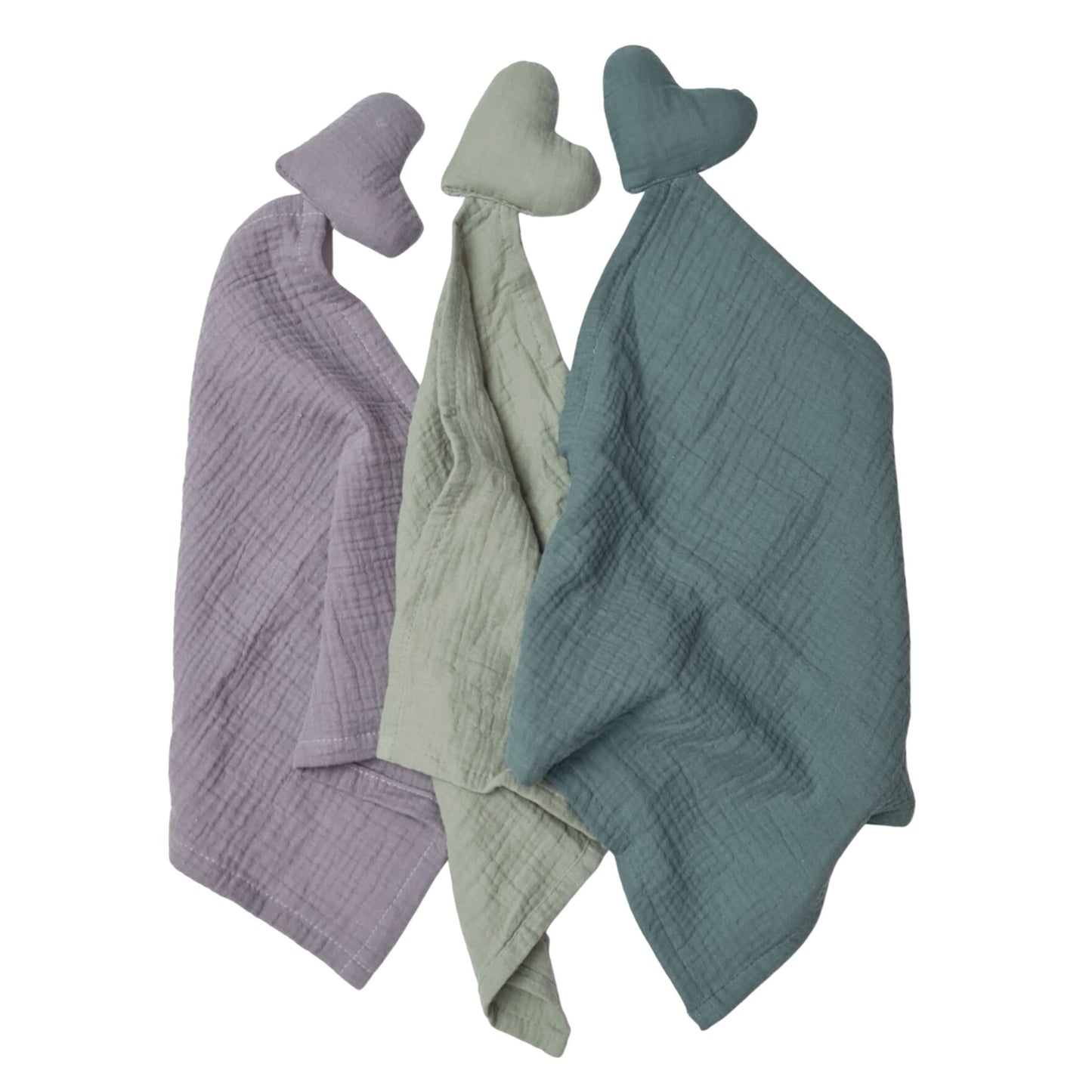 3 pack of baby comforters 35x35 square with heart toy