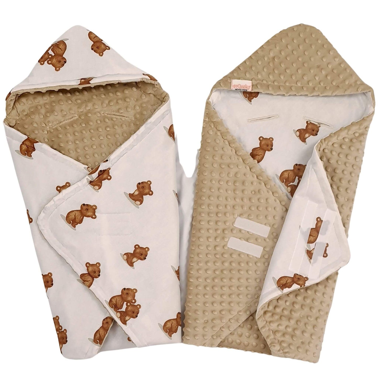 infants car seat blanket cosy plush and cotton mokka brown beige teddy patern coton from newborn