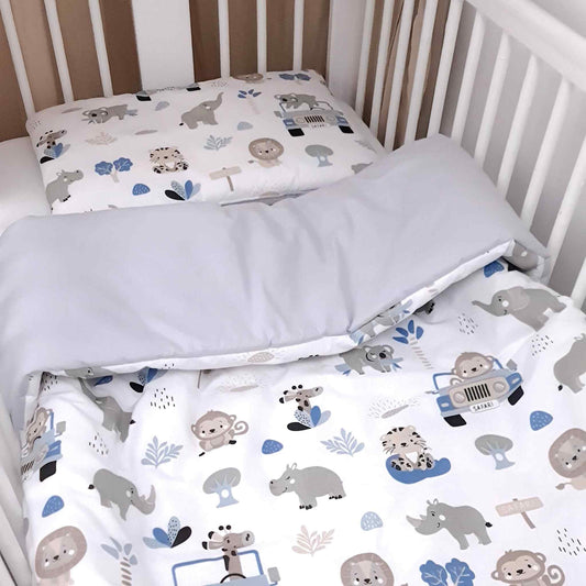 kids bedding with filling 100% cotton blue grey safari jeep pattern evcushy 1-5 years