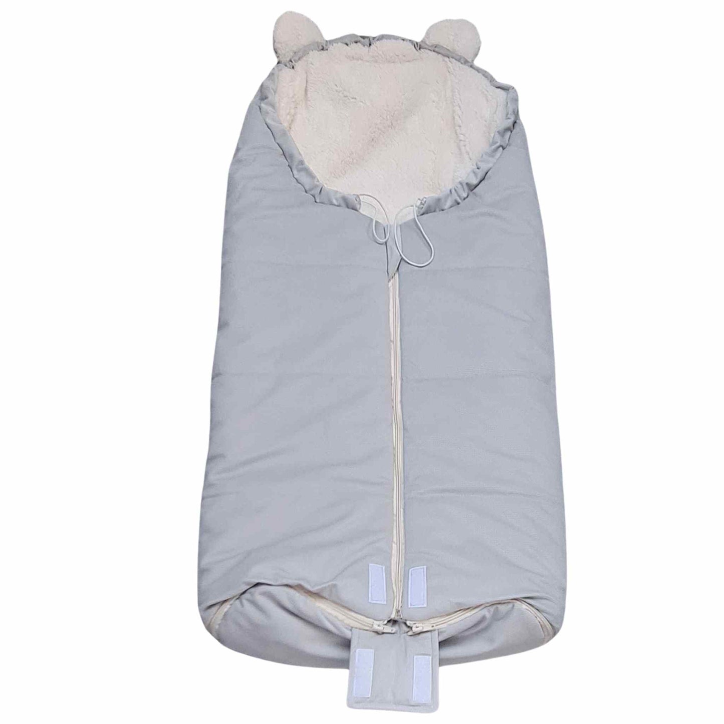 children stroller footmuf fits 5 points harness warm cosy teddy fur faux lining and velvet outer grey