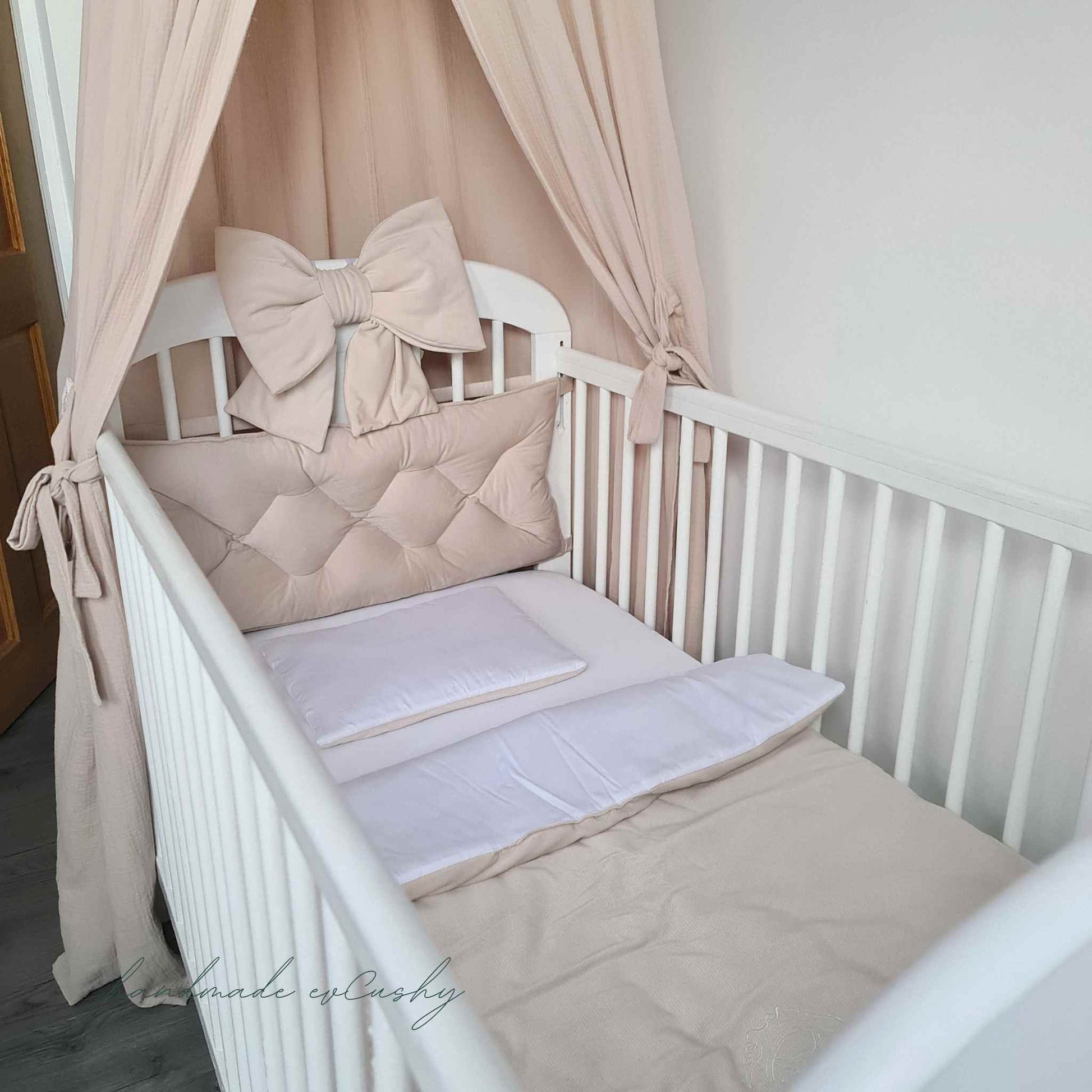 padded headboard cushion for cot bed with ties velcro fastening beige in cot bed