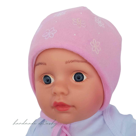baby bonnet hat for winter cosy and warm pink  evcushy