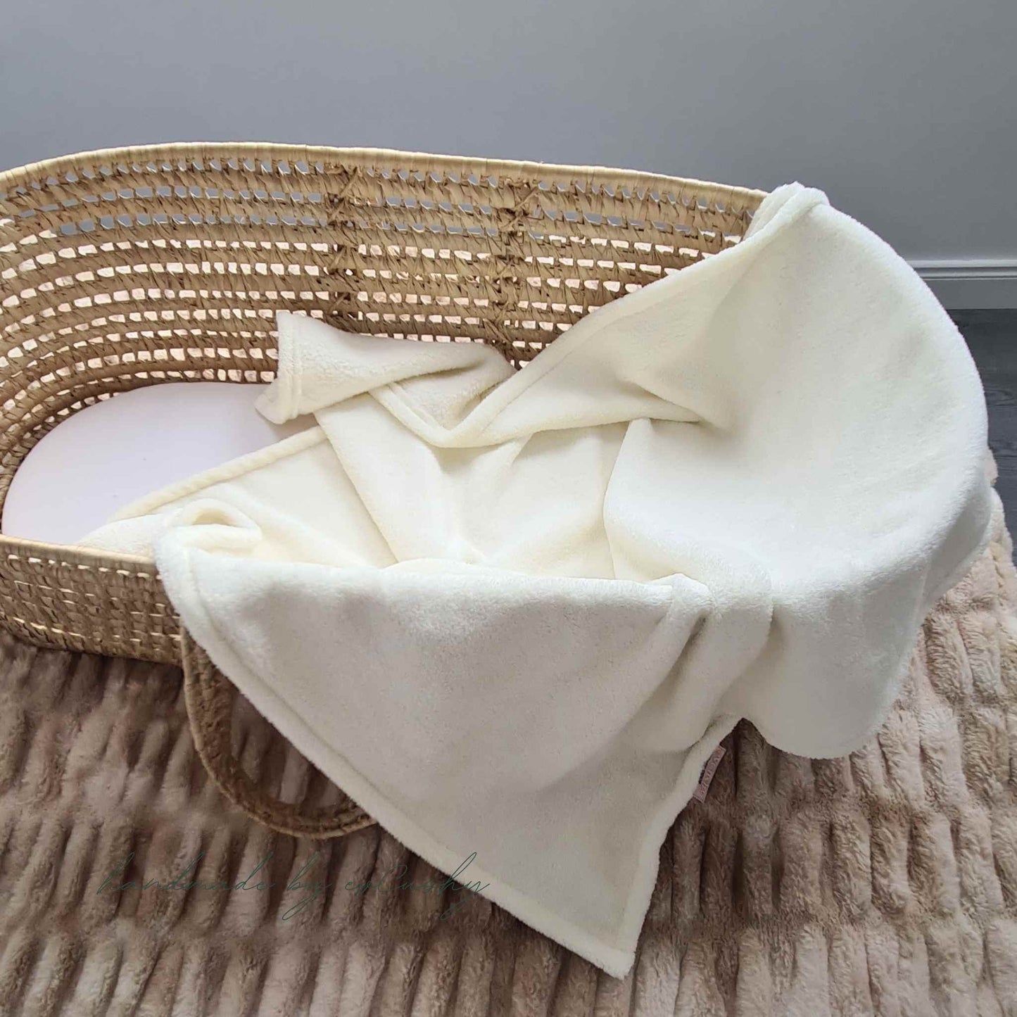 plush teddy blanket for new baby cream fleece plush blanket in Moses basket