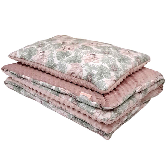 quilt pillow duvet bedding with filling green pink flowers 1-5 years