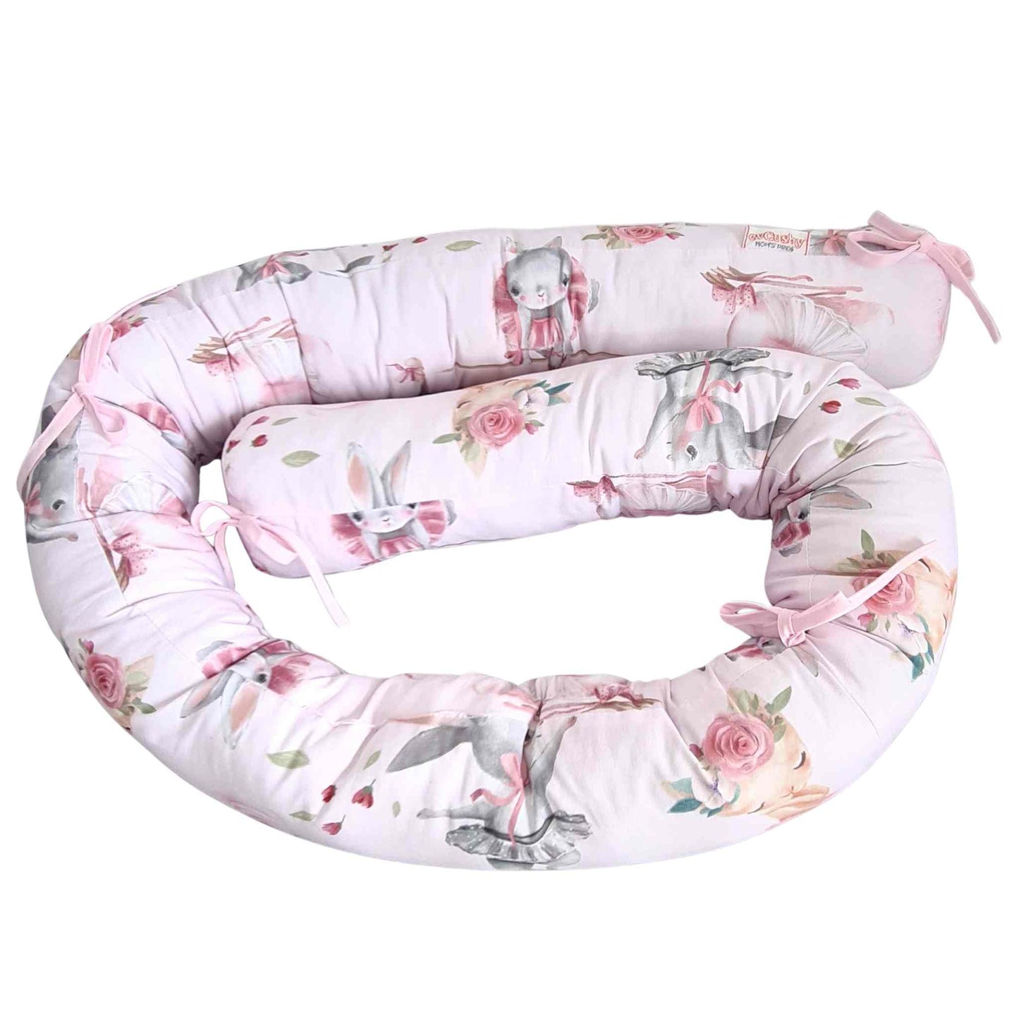 snake bumper for cot bed bolster pillow 210cm cotton pink ballerinas cute animals swans evcushy