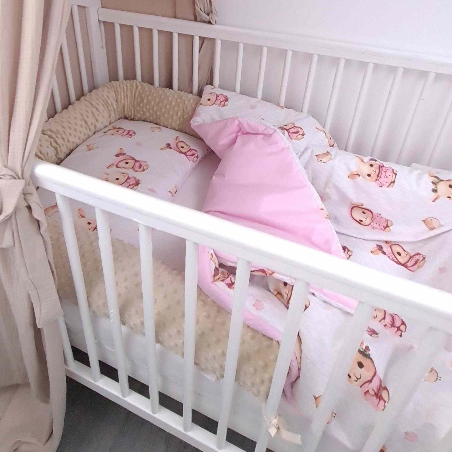 toddler children baby bedding cotton duvet and pillow pink with bunny pattern