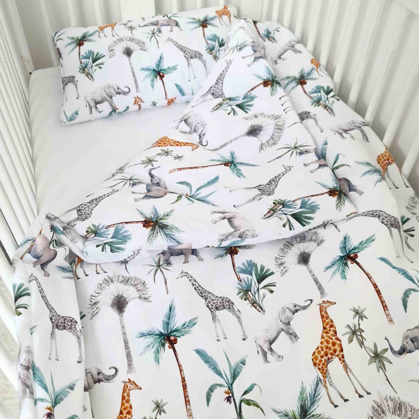 toddler kids bedding set duvet pillow for cot bed montessorri bed safari animals pattern 100% cotton