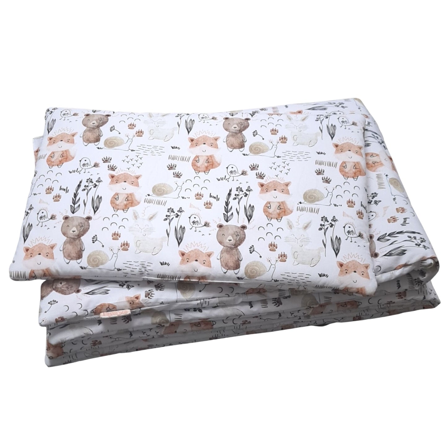 kids bedding set toddler size featuring woodland flora and fauna