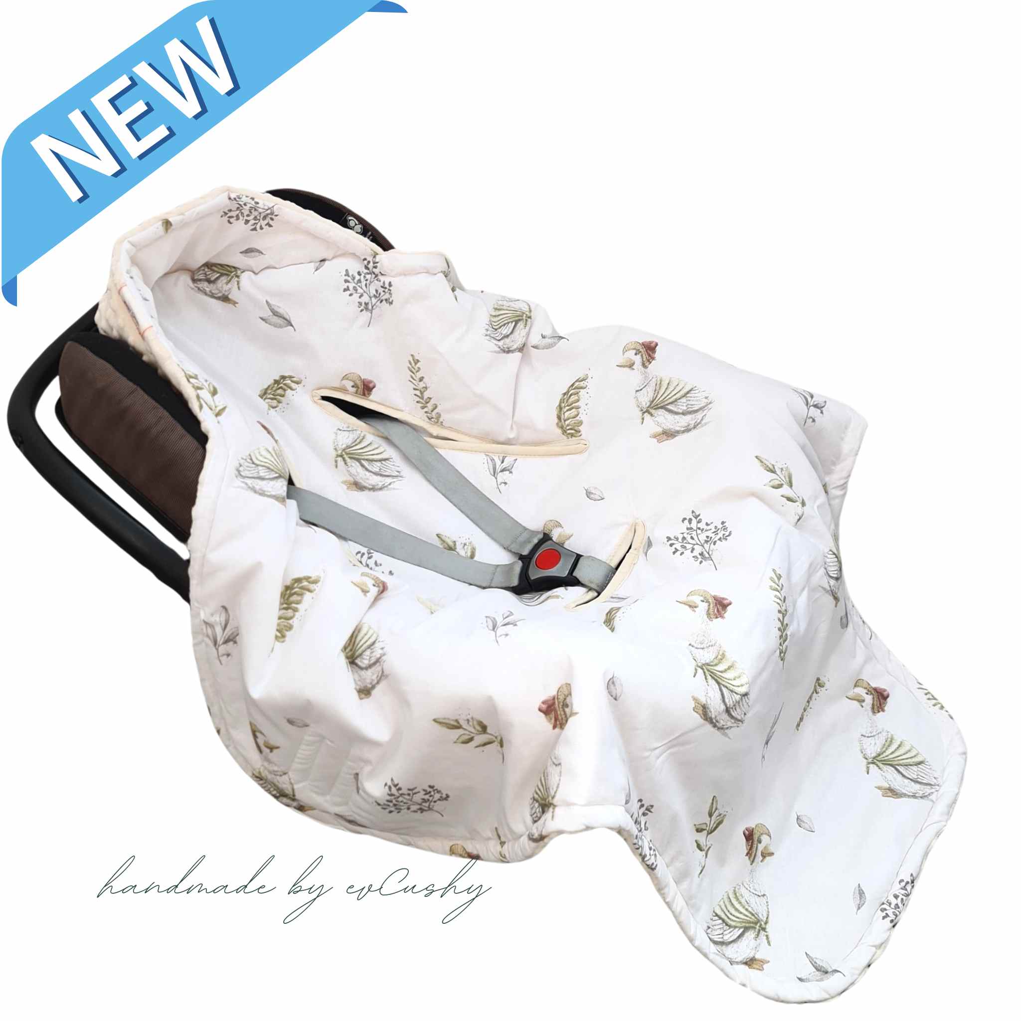 evCushy Car Seat Universal Blanket Swaddle 3 & 5 Points Harness Geese Evcushy