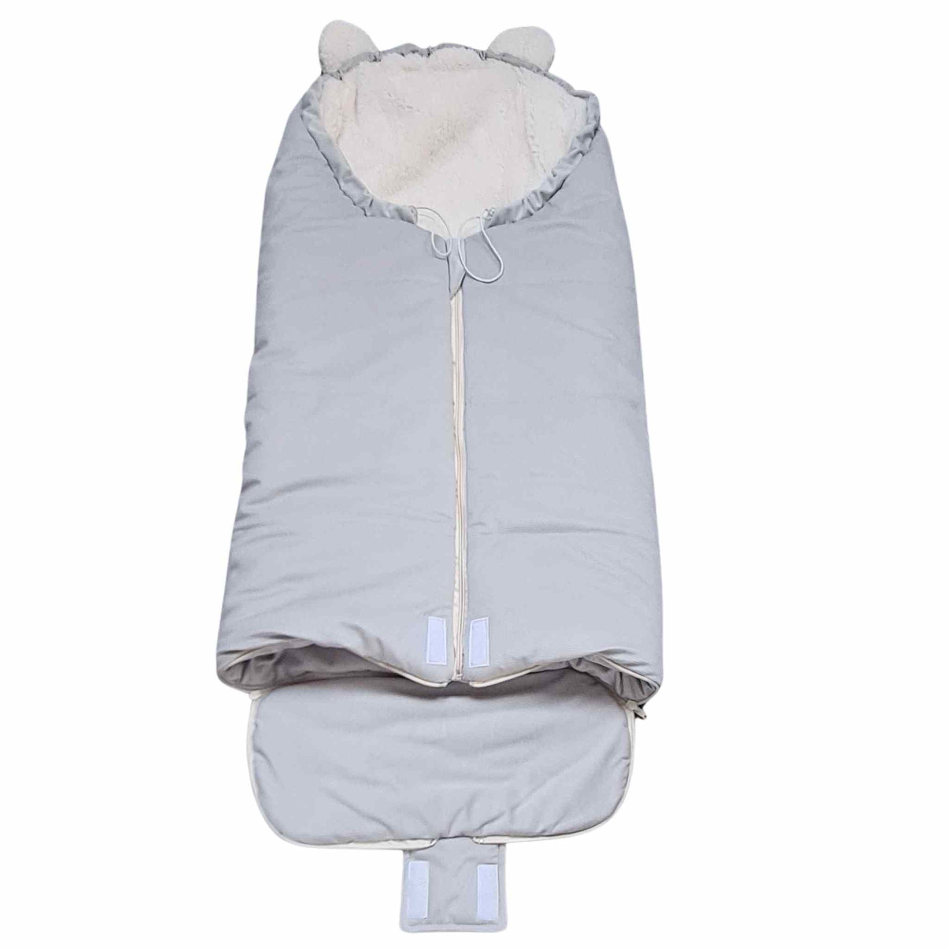 kids footmuffs with hood for winter evcushy grey fur lining