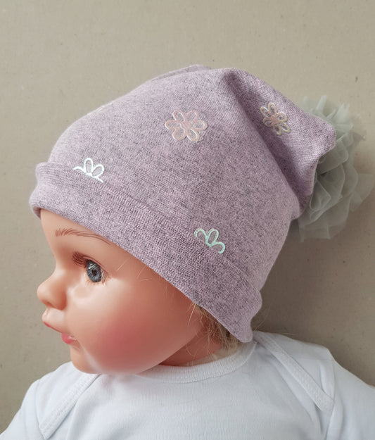 Spring girls hat Beanie With Pom Pom 4 -12 months