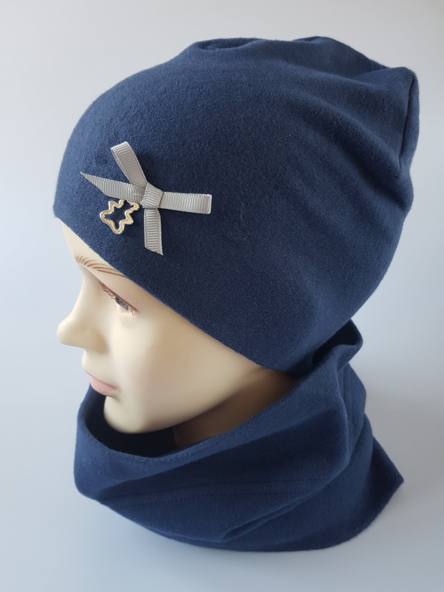 Kids Cotton Hat with Ribbon & Teddy Pendant
