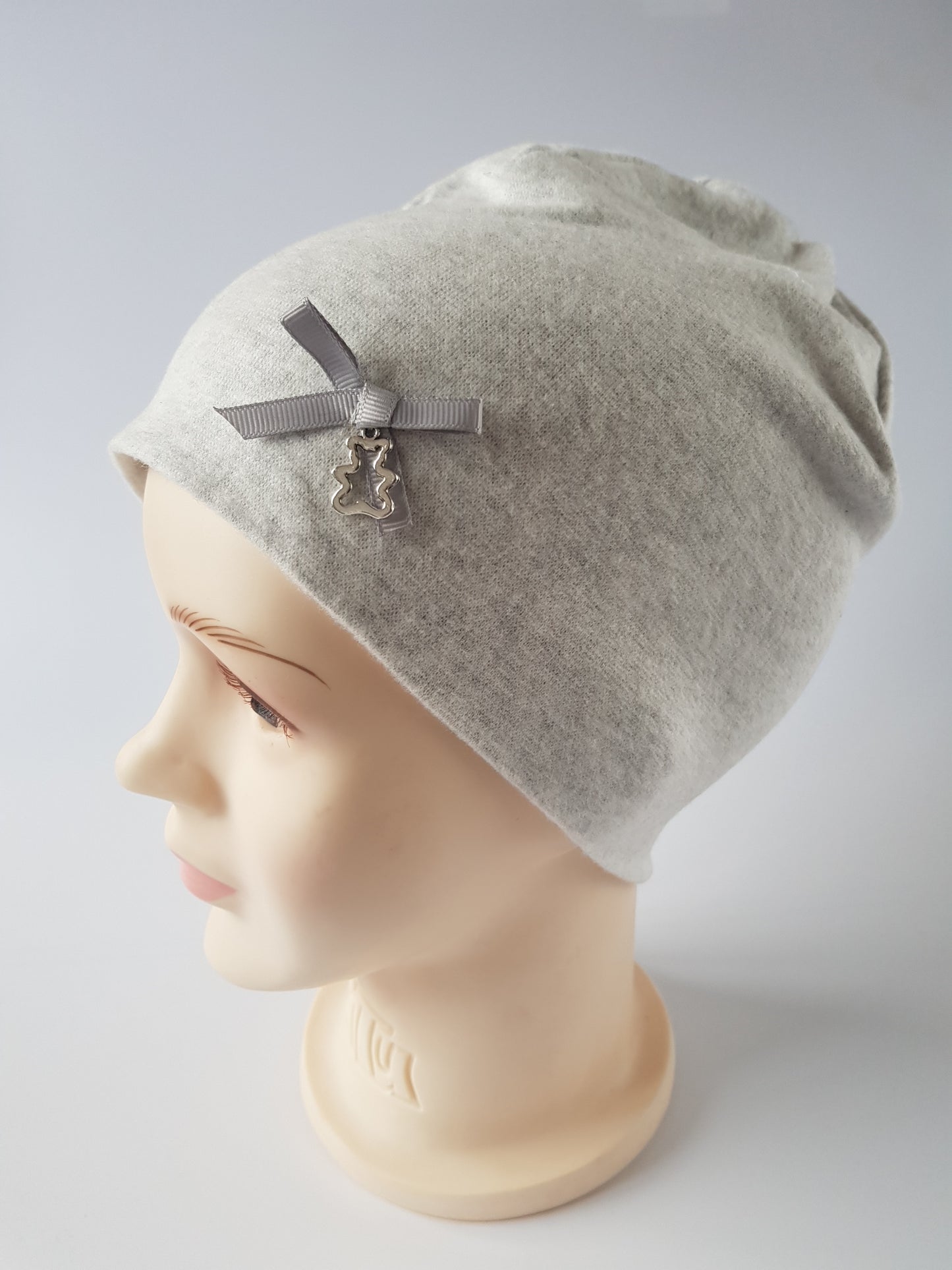 Kids Cotton Hat with Ribbon & Teddy Pendant