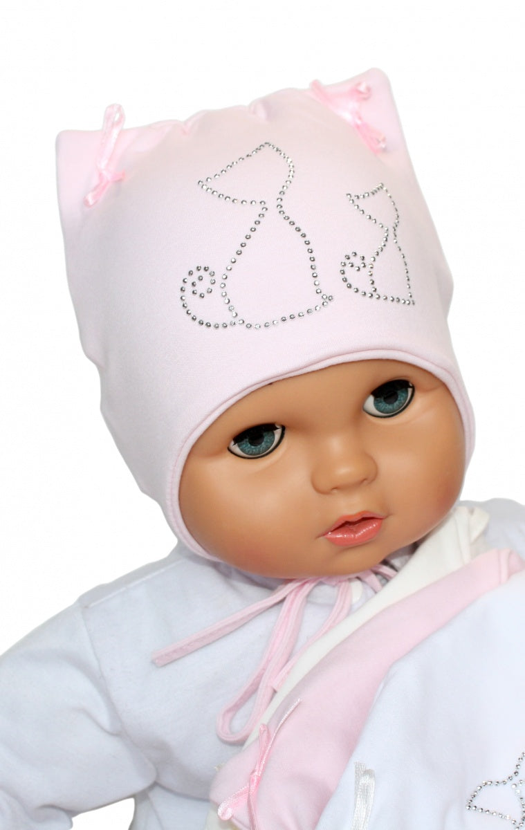 Baby girl hat with studs ornament 3-15