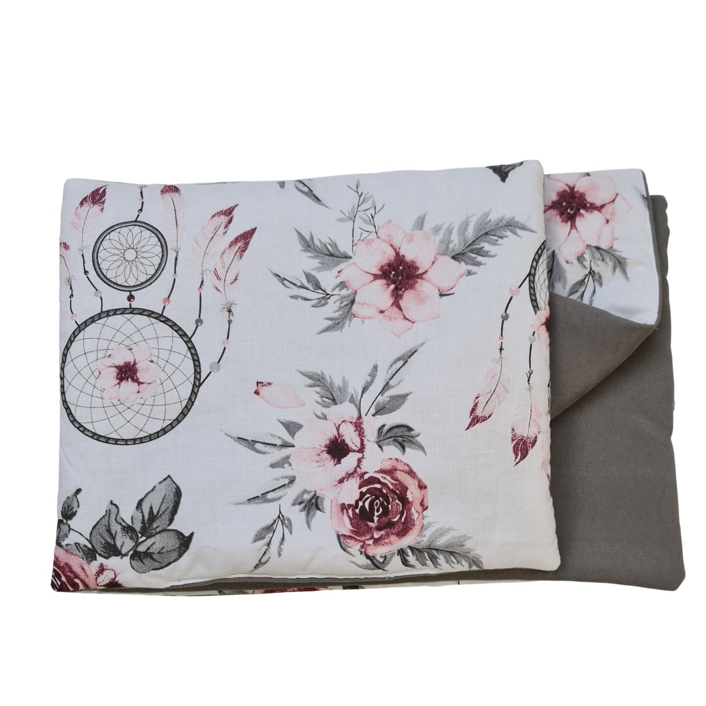 small pillow and quilt for moses basket pink grey and floral pattern rose
